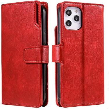 Imagem de TTUCFA Capa carteira para iPhone 13/13 Pro/13 Pro Max, capa de couro flip magnético com slots de cartão suporte e proteção da câmera capa protetora à prova de choque (cor: vermelho, tamanho: 13pro 6,1 polegadas)