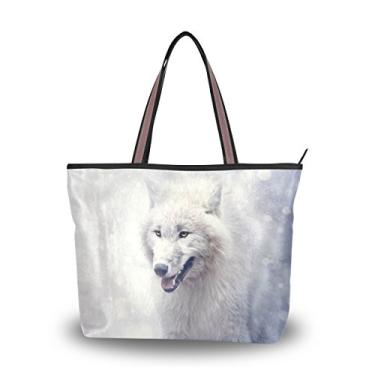 Imagem de Bolsa de ombro feminina My Daily com lobo branco e floresta, Multi, Medium