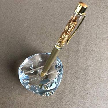 Imagem de Suporte de caneta de cristal com caneta, suporte de caneta tinteiro de cristal de grau perfeito, acessório de mesa e suporte de lápis para presente para professores/peso de papel de cristal (coração - com caneta esferográfica dourada com gliter)