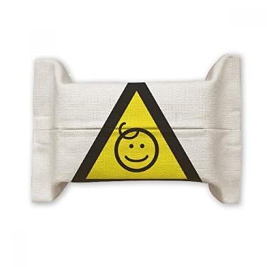 Imagem de Símbolo de aviso amarelo e preto para crianças protegido, suporte de capa de papel para lenços faciais, bolsa de linho de algodão