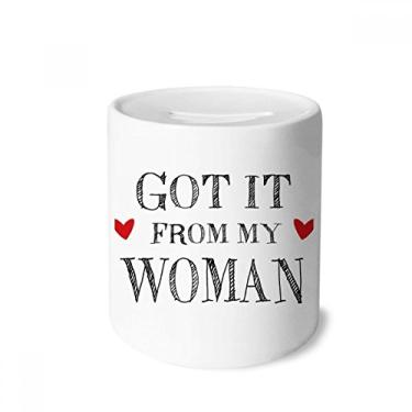 Imagem de DIYthinker Got It from My Woman Valentine's Day Caixa de dinheiro de cerâmica porta-moedas presente de cofrinho