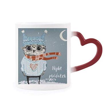Imagem de Caneca Sensível ao Calor Noite de Coruja Adorável Esboço Caneca Vermelha Mudança de Cor