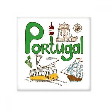 Imagem de Pedra adorna de tijolo vitrificado com padrão de marco de cerâmica com símbolo nacional de Portugal