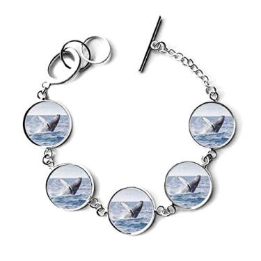 Imagem de DIYthinker Bracelete com pingente de corrente com imagem da natureza de peixe jubarte oceano