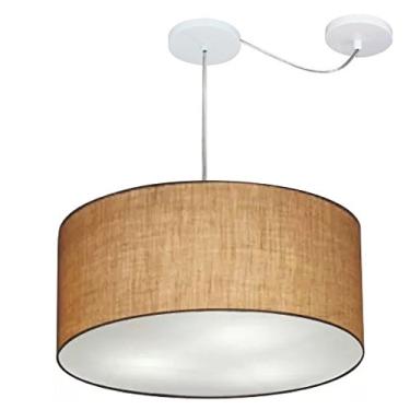Imagem de Lustre Pendente com Desvio de Centro Cúpula Tecido 55x25 cm, Vivare Iluminação, Pendente4263 LP`, Palha, Médio