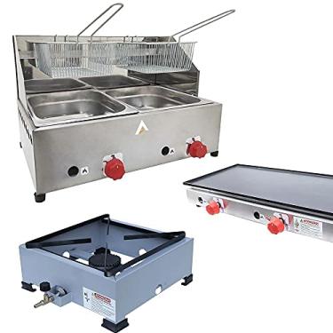 Imagem de Kit Lanchonete Fogão Portátil 1 Boca + Chapa 90cm e Fritadeira Profissional 2 Cubas Alcamar