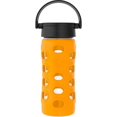 Imagem de Lifefactory Garrafa de água de vidro livre de BPA de 350 ml com tampa clássica e manga de silicone protetora, calêndula