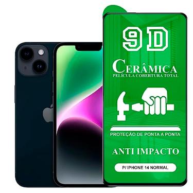 Imagem de Película Compatível com iPhone 14 Normal - 9D Cerâmica Protetora Resistente Anti Impacto Queda Choque Shock Flexível Nano Gel Compatível com 3D 5D 100D