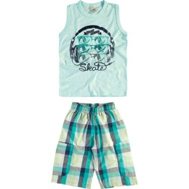Imagem de Conjunto Infantil Malwee Camiseta Regata e Bermuda - Em Flamê e Sarja 100% Algodão - Verde