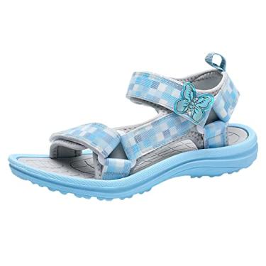 Imagem de Sandálias para bebé tamanho 5 sandálias infantis moda respirável sola grossa sandálias de verão sandálias leves criança menina 9, Azul, 1 Little Kid