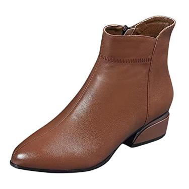 Imagem de Moda masculina clássica de couro para negócios sapatos de camurça frente cadarço botas curtas femininas com franjas botas e botas, Marrom, 6.5