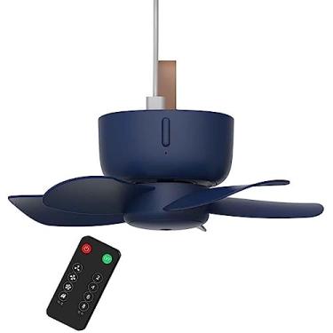 Imagem de Ventilador de teto USB pendurado refrigerador controle remoto temporização 4 engrenagens circulação de ar para barraca cama acampamento dormitório ao ar livre casa ventilador gazebo portátil, azul, 192 mm