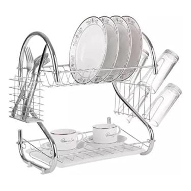 Imagem de Clink ESCORREDOR DE PRATOS DUPLO TALHER PORTA COPOS AÇO CROMADO, INOX