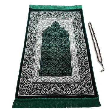 Imagem de Tapetes de oração muçulmanos islâmicos turcos - Ótimos presentes de Ramadã - Tapete de oração muçulmano para mulheres - Tapete masculino - Tapete de muçulmanos portátil - Tapetes de oração - Islam com miçangas - Contas de oração para presente 99, Verde