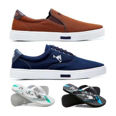 Imagem de Kit 1 Tênis Iate 1 Tênis E 2 Chinelos Polo Joy Marrom E Azul Marinho 44