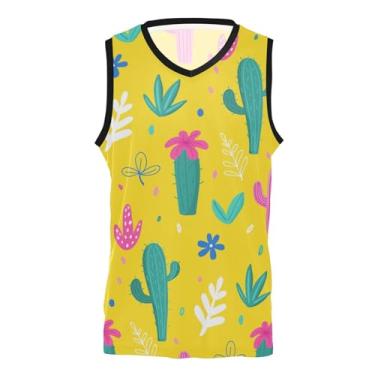 Imagem de KLL Camiseta masculina de basquete tropical Western Cactus Plant Team Scrimmage com absorção de umidade grafite, Cacto tropical ocidental, M