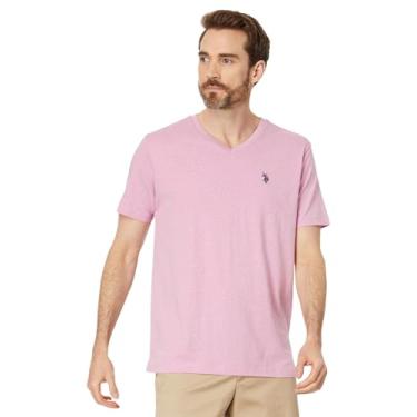 Imagem de U.S. Polo Assn. Camiseta masculina com gola V, Cali rosa mesclado, G