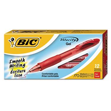 Imagem de BIC Caneta de tinta gel retrátil de ponta média Velocity, 12 canetas de tinta vermelha