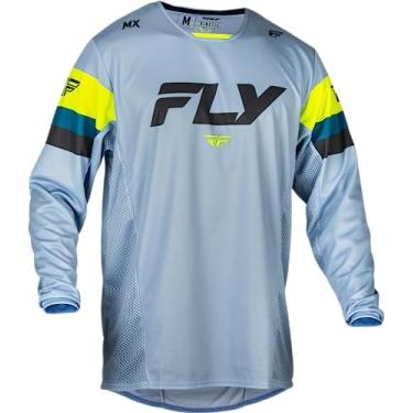 Imagem de Fly Racing Camiseta Kinetic Prix para adultos 2024 cinza gelo/carvão/alta visibilidade pequena; 377-421S