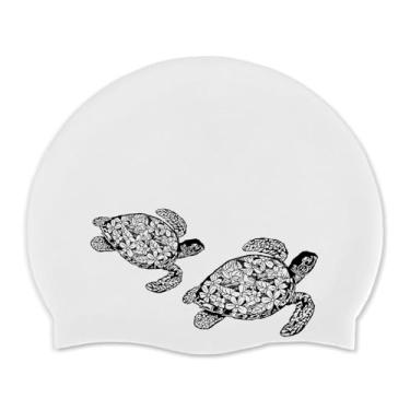 Imagem de WIRESTER Touca de natação para adultos, touca de natação de silicone durável para homens e mulheres, chapéu de natação confortável impermeável para cabelos curtos médios longos - branco (tartarugas