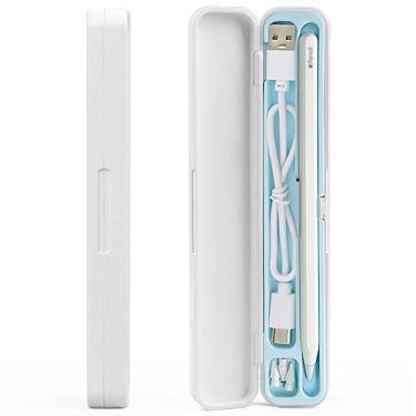 Imagem de SIXFU Capa de dispositivo elétrico portátil para Apple Pencil 1ª/2ª geração, estojo de armazenamento com suporte interno de silicone (branco + azul)