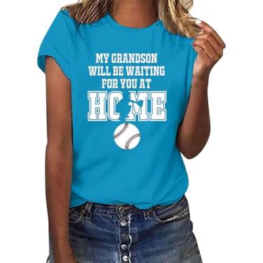Imagem de PKDong My Grandson Will BE Waiting for You at Home Camisetas de beisebol femininas camisetas estampadas casuais gola redonda, Azul, P