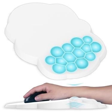 Imagem de Mouse Pad Ergonômico com Apoio de Pulso Nuvem, Almofada Grande para Mouse com Espuma de Memória, Design de Massagem e Base Antiderrapante em PU(Couro Branco)