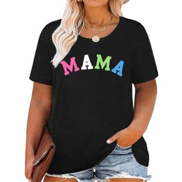 Imagem de Camiseta Mama Plus Size: Camiseta feminina com estampa de leopardo Mama Funny Mom Life Camiseta de manga curta para mãe, Preto, GG Plus Size