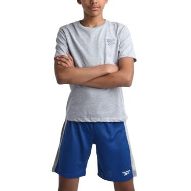 Imagem de Reebok Conjunto de shorts para meninos – camiseta de desempenho de 2 peças e shorts de ginástica de basquete (8-12), Cinza-claro mesclado, 8