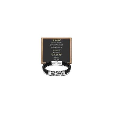 Imagem de Presente para homens, pulseira infinita de couro trançado preto para homens, pai, marido, namorado, filho, neto, irmão, sobrinho, tio para sempre, ligados juntos, aço inoxidável, gravada com joia Love