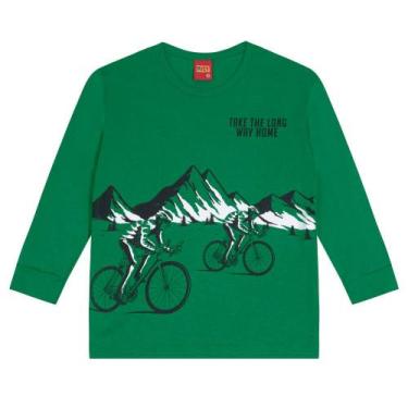 Imagem de Camiseta Menino Kyly Manga Longa Algodão Verde Bicicleta