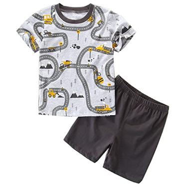 Imagem de IjnUhb Conjunto de camiseta e shorts de manga curta de algodão para meninos de 2 a 7 anos, Carro cinza, 3 Anos
