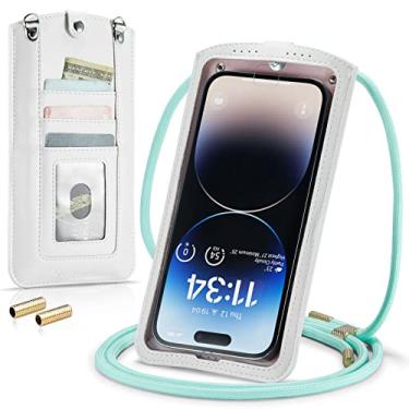 Imagem de Casecond Pequena bolsa transversal para celular para mulheres e homens, bolsa de ombro mini bolsa de ombro com compartimento para cartão colar cordão para todos os smartphones, iPhone, Samsung, Google Moto até 7,3 polegadas, branco