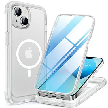 Imagem de Miracase Série Glass projetada para iPhone 13 Mini de 5,4 polegadas, capa transparente magnética de corpo inteiro atualizada de 2021 com protetor de tela de vidro temperado 9H embutido, compatível com MagSafe, transparente