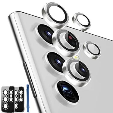 Imagem de IMBZBK [Pacote com 5 + 5] para Samsung Galaxy S23 Ultra protetor de lente de câmera acessórios protetor de tela de vidro temperado para Samsung Galaxy S23 Ultra alumínio Edge metal capa amigável, prata