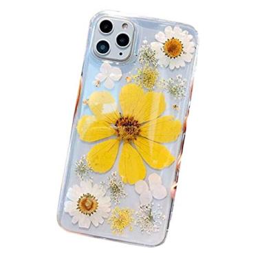 Imagem de Blingy's Capa para iPhone 15 Pro, mulheres meninas flores secas prensadas flor verdadeira design de flor seca transparente capa protetora transparente TPU transparente 6,1 polegadas (girassol grande)