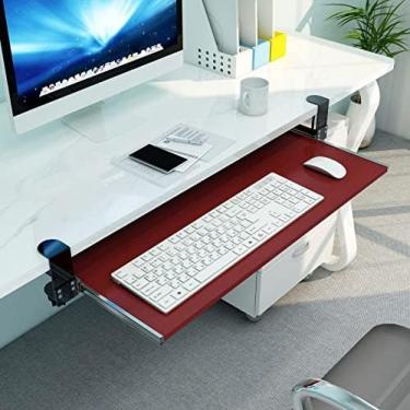 Imagem de Bandeja ergonômica para teclado extensor de mesa, braçadeira, plataforma deslizante para teclado, prateleira de apoio de braço, ajustável sob a prateleira de armazenamento de mesa, para supo