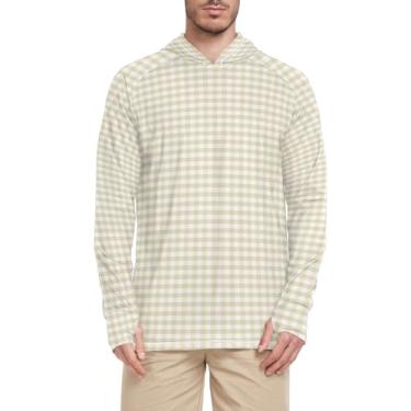 Imagem de junzan Camisa de sol masculina xadrez creme com capuz manga longa FPS 50 camiseta masculina Rash Guard com capuz para caminhada, Verde menta, GG