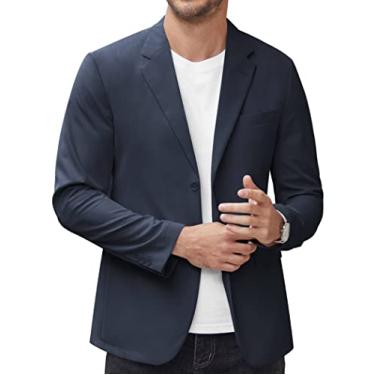 Imagem de COOFANDY Blazer masculino casual, leve, com dois botões, verão, caimento justo, casaco esportivo, Azul marinho, XX-Large
