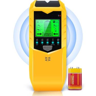 Imagem de Scanner de parede – Detector eletrônico 5 em 1, sensor de pinos de madeira e metal, localizadores de feixes de viga de tubo, localizador central de borda com visor LCD e alarme de áudio para cabos de