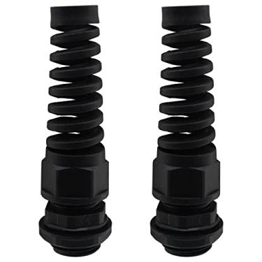 Imagem de Rierdge 2 peças preto NPT 3/10.2 cm junta de nylon IP68 impermeável com alívio de tensão espiral flexível para rosca de fio de 13-18 mm