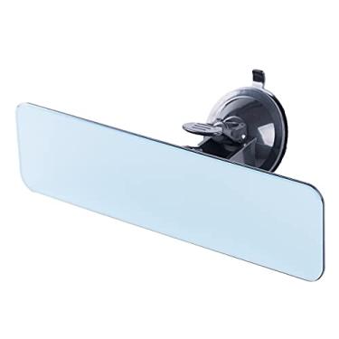 Imagem de Espelho retrovisor carro universal ângulo amplo panorâmico HD antirreflexo para interior do carro com ventosa cabeça rotativa de 270° (Sem moldura 240MM, Azul)