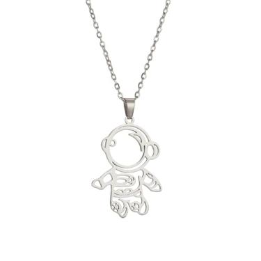 Imagem de Colar com pingente de robô astronauta de aço inoxidável para homens Spaceman Universe Colar com pingente longo legal fofo de aço de titânio vazado presente criativo para ele, ela ou melhores amigos
