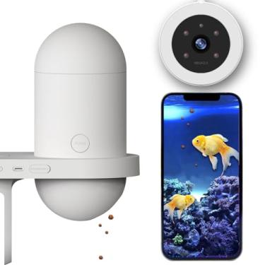 Imagem de Alimentador automático de peixes para aquário, dispensador inteligente de alimentos para peixes WiFi com aplicativo, alimentador visual de alimentos para peixes para férias com câmera HD de 2K
