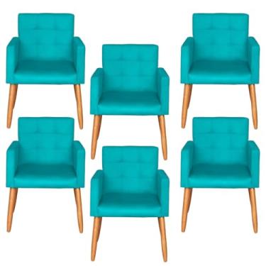Imagem de Kit 6 Poltronas Decorativa para Sala de Estar Recepção Sala de Espera estofada pés palito madeira MOBLAN Decor (Azul Celeste)
