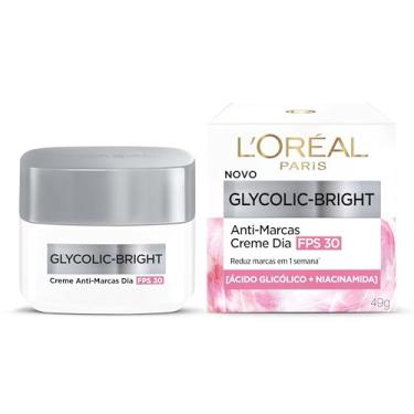 Imagem de L'Oréal Paris Glycolic-Bright, Creme Anti-Marcas Dia FPS 30 com Ácido Glicólico e Niacinamida para Redução de Manchas e Uniformização da Pele, 49g