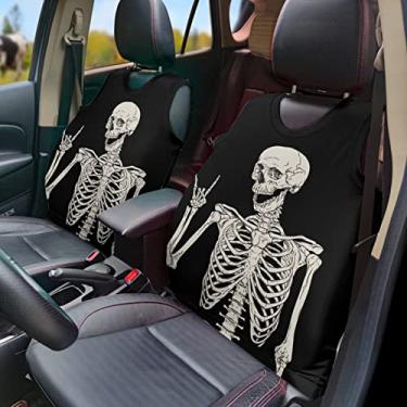 Imagem de GOSTONG Colete de capa de assento de carro com estampa de caveira para mulheres, acessórios de moda decoração universal serve na maioria dos carros SUV Van