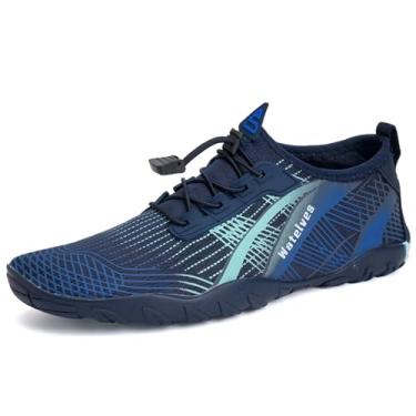 Imagem de WateLves Water Shoes – Meias aquáticas de secagem rápida, para surf, ioga, hidroginástica, Azul tesouro moderno, 11 Women/9.5 Men