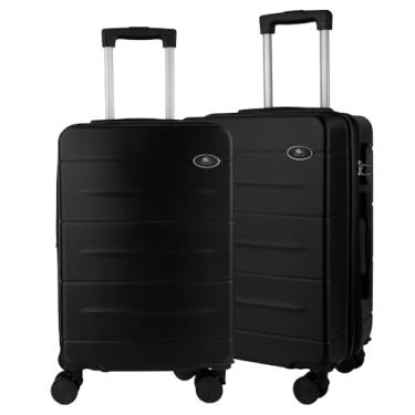 Imagem de Malas de Viagem Kit para Bordo Expansível Fibra rígida com Rodas duplas de engate removíveis que giram 360º e cadeado embutido (Preto)