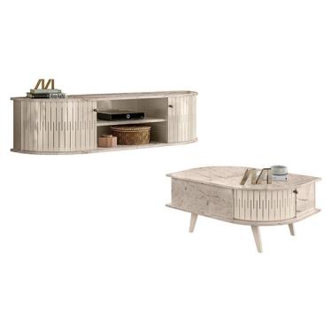 Imagem de Rack Bancada Suspensa Modena com Mesa de Centro Indianápolis Calacata Off White – Madetec